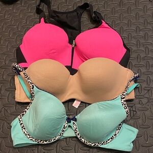 Victoria's Secret Hot Pink, Tan & Aqua Bra Trio